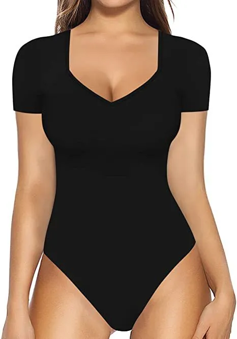 Women's Summer European And American Sweetheart Square Collar Short Sleeve T shirt Jumpsuit Black - Shop at LoveMi
