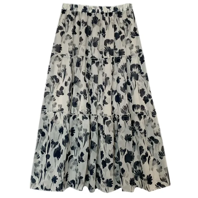 Elegant Romantic Flower In Ink Straight Chiffon Printed Skirt Black And Apricot - Shop at LoveMi