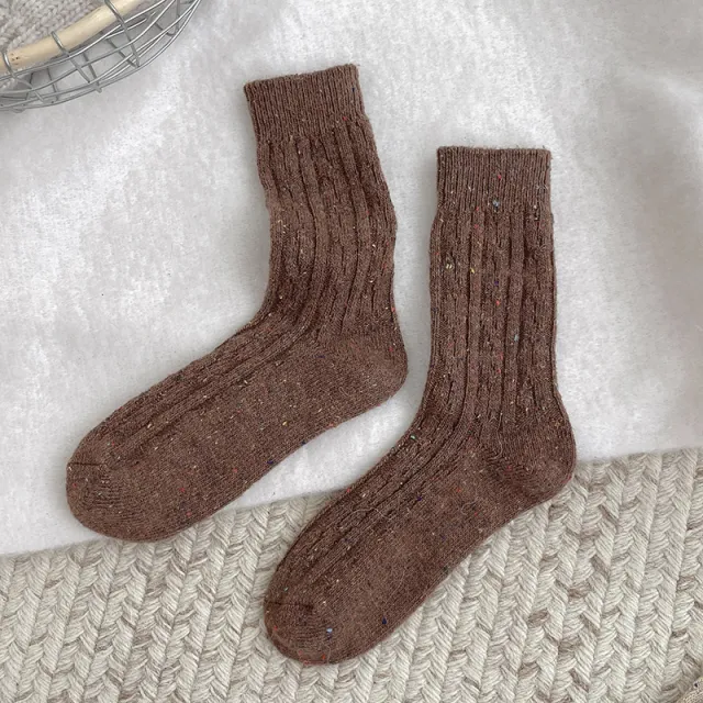 Thickened Dotted Yarn Cable knit Wool Socks Brown - Shop at LoveMi