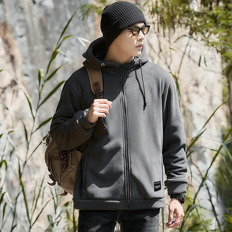 Men's Hooded Lamb Wool Jacket Loose Casual Plus Size Brushed Hoody
