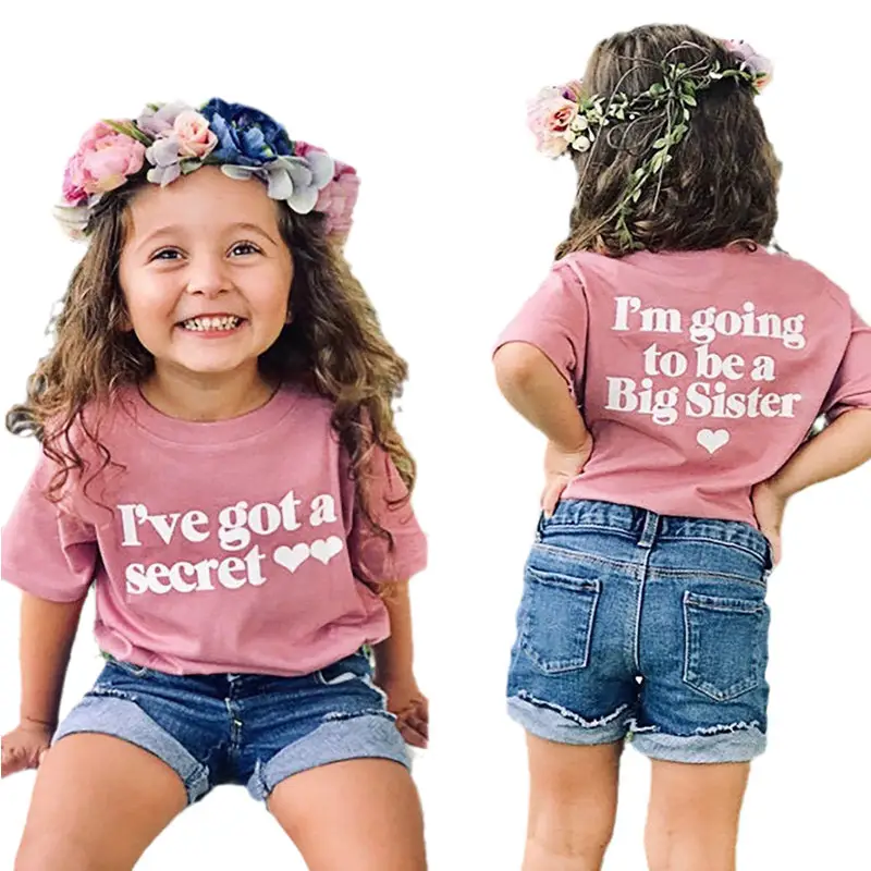 Girls Fashion Casual Letter Heart Printing Short Sleeve