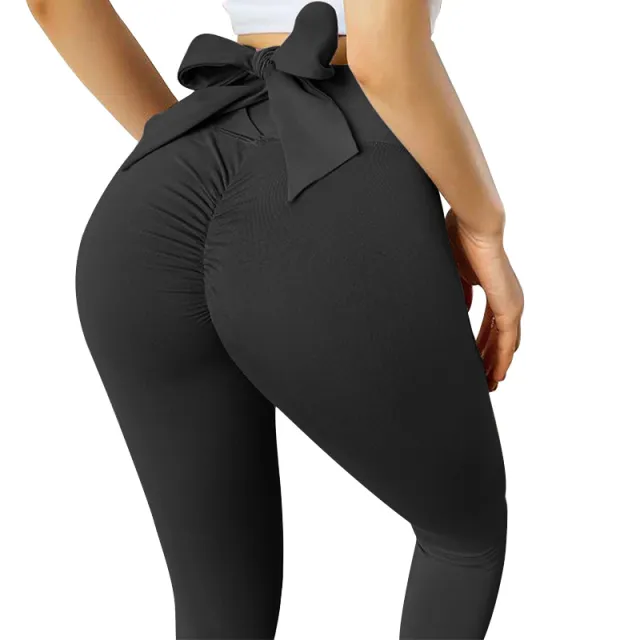 Women's Fashionable Hip lifting Bow Fitness Trousers Black - Shop at LoveMi