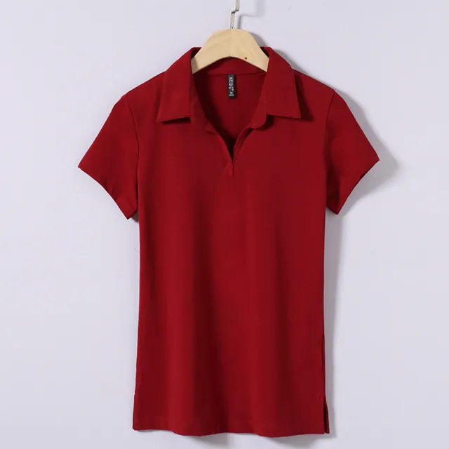 Solid Color Polo Collar Elegant Korean Style Slimming Summer Dress Top Wine Red - Shop at LoveMi
