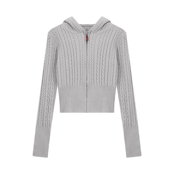 Soft Textured Knitted Hoodie With A Lazy Korean-style Zip-up Design - Image 4
