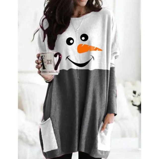 European And American Autumn And Winter Christmas Snowman Printed Long sleeved Bottoming Shirt Darkgrey - Shop at LoveMi