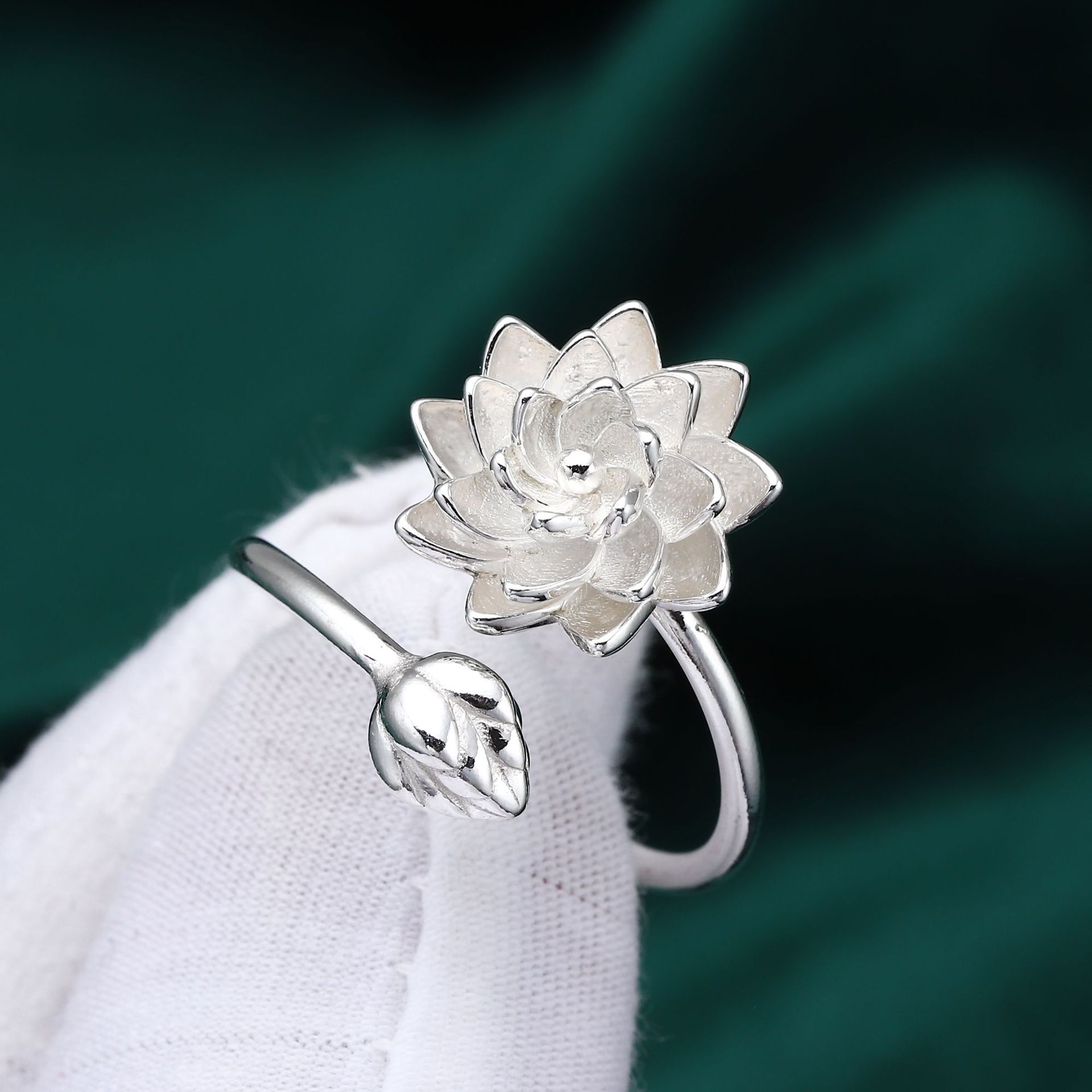 Sterling Silver Rotating Rotatable Index Finger Lotus Lotus Ring