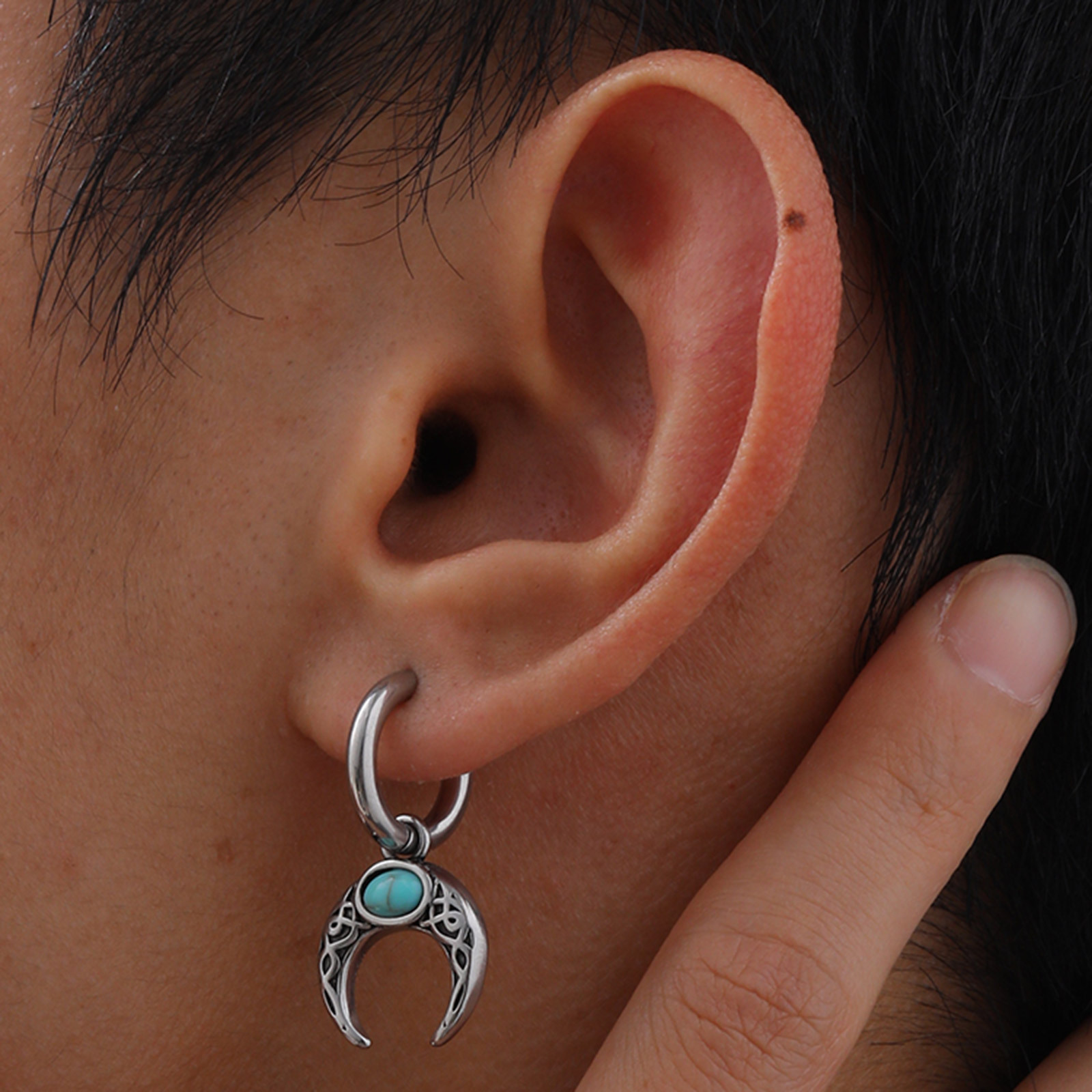 Retro Hip Hop Stainless Steel Turquoise Earrings