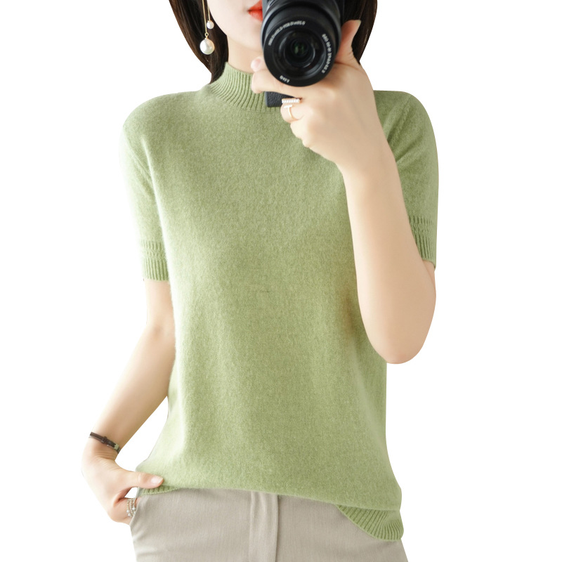 打底衫薄毛衣女宽松针织衫短袖五分袖上衣