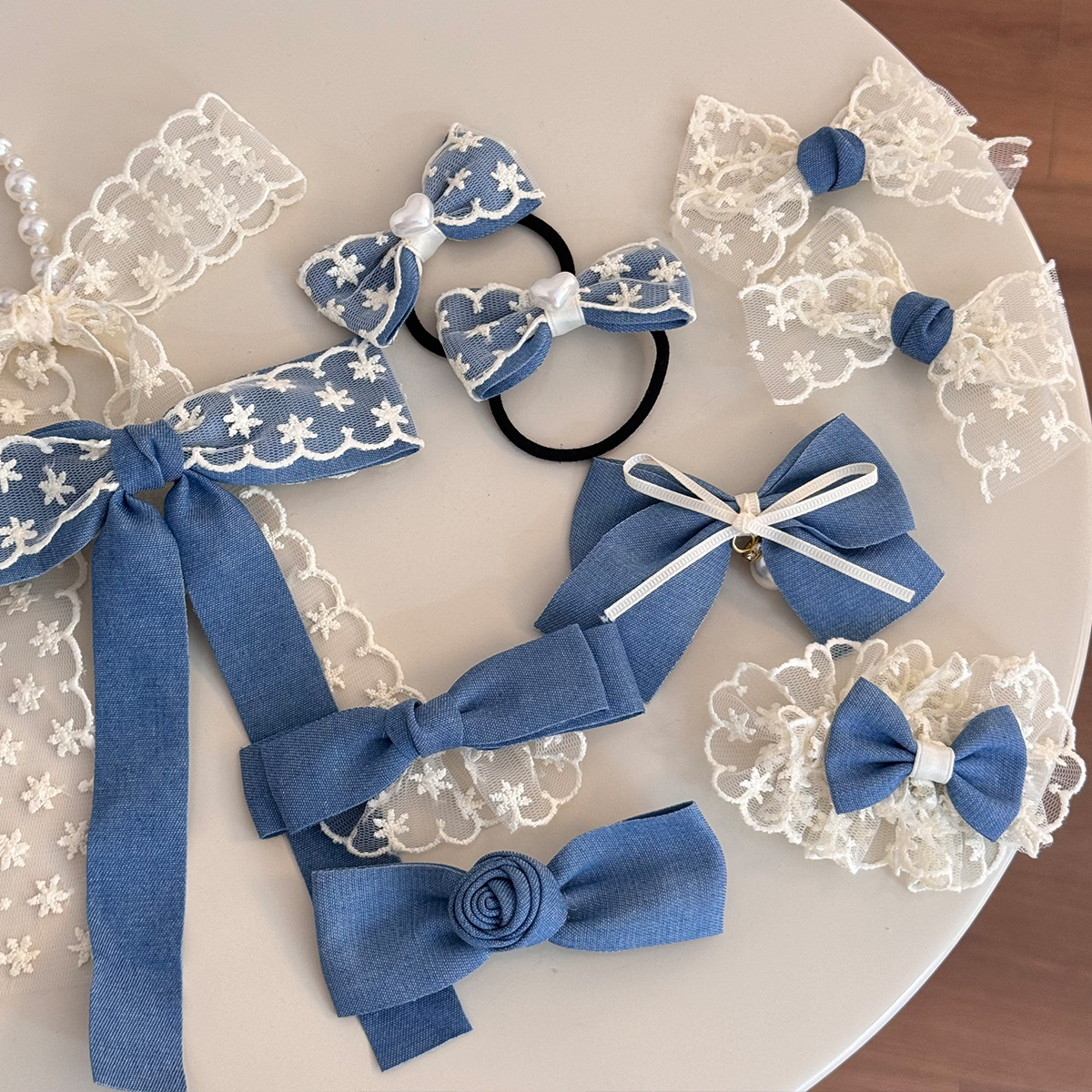 Lace Denim Blue Bow Barrettes Hairpin