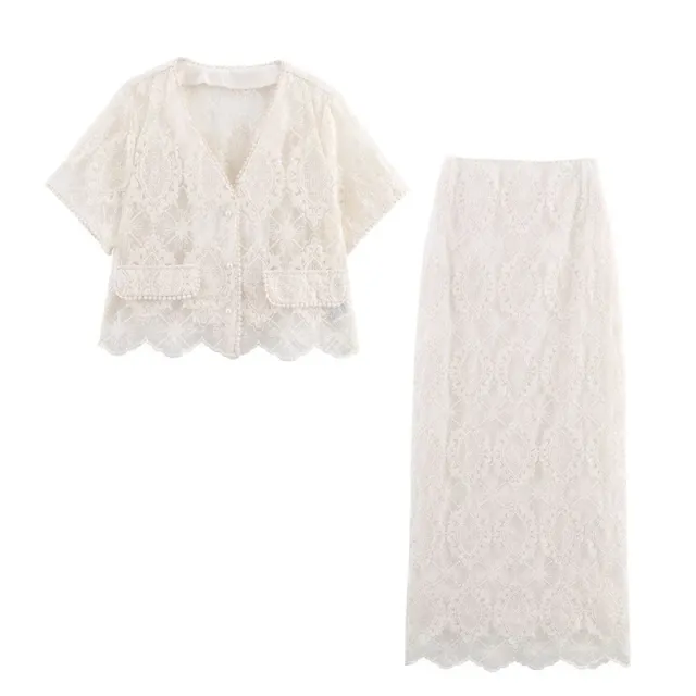 French Retro Mesh Two piece Set Embroidery Skirt Suit Suit - Shop at LoveMi
