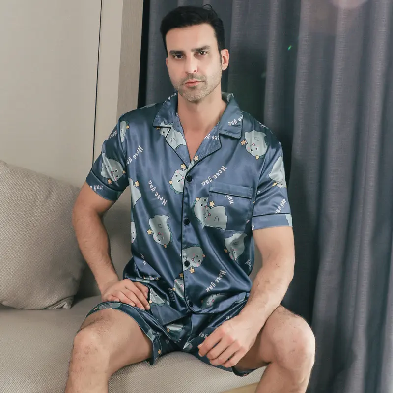 Ice Silk Short Sleeve Pajamas Men Can Be Outerwear