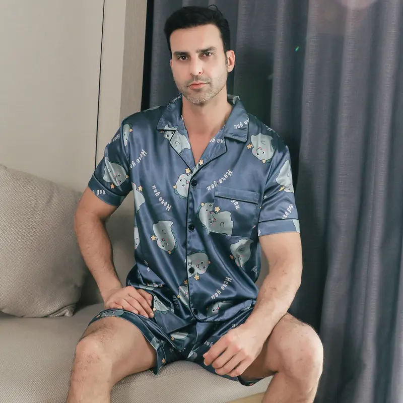 Ice Silk Short Sleeve Pajamas Men Can