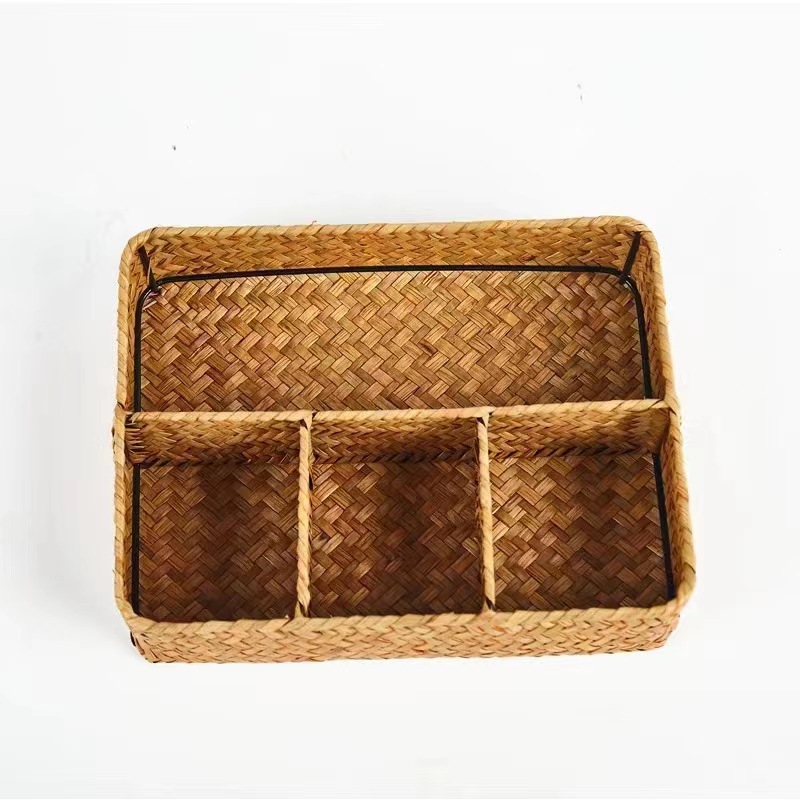 Title 3, Seaweed Weaved Storage Basket Office Desktop Su...