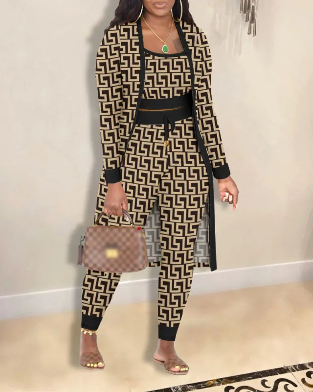 Women's Fashion Printed Coat Trousers Three piece Suit Color Xxxl - Shop at LoveMi