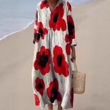 Retro-style Loose-fitting Beach Dress For Women