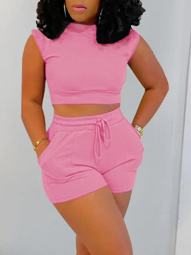 Women's Suit Shorts Sleeveless T shirt Sports Pink - Shop at LoveMi