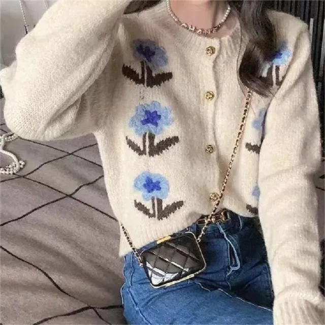 Retro Flower Cardigan Coat For Women White - Shop at LoveMi