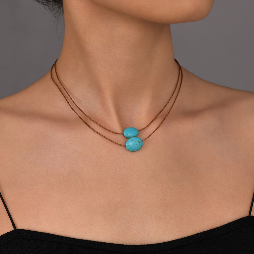 Retro Minimalist Double-Layer Necklace For Women With Turquoise-Style Beads