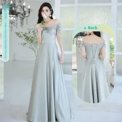 Avocado Green Sisters Group Dress Skirt Women Satin Spring - Type D Silver Grey - View 1