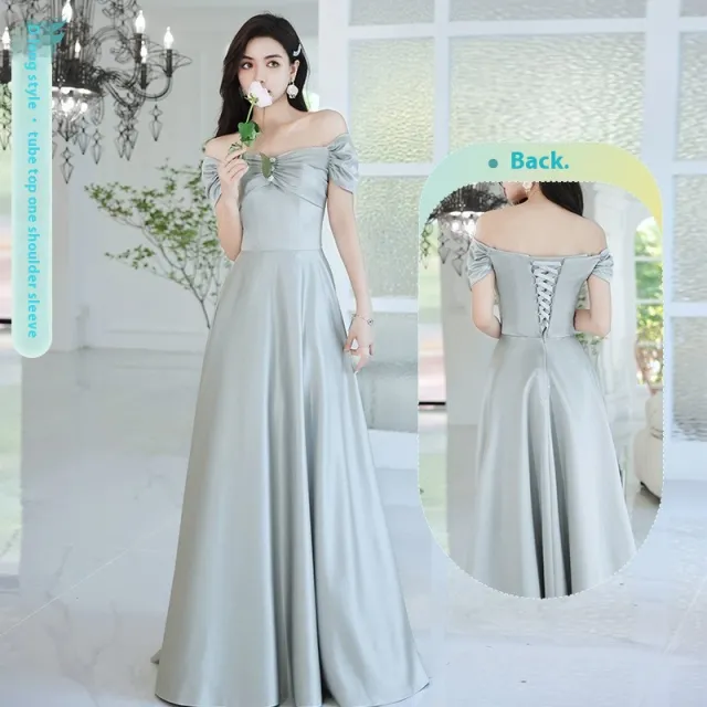 Avocado Green Sisters Group Dress Skirt Women Satin Spring Type D Silver Gray - Shop at LoveMi