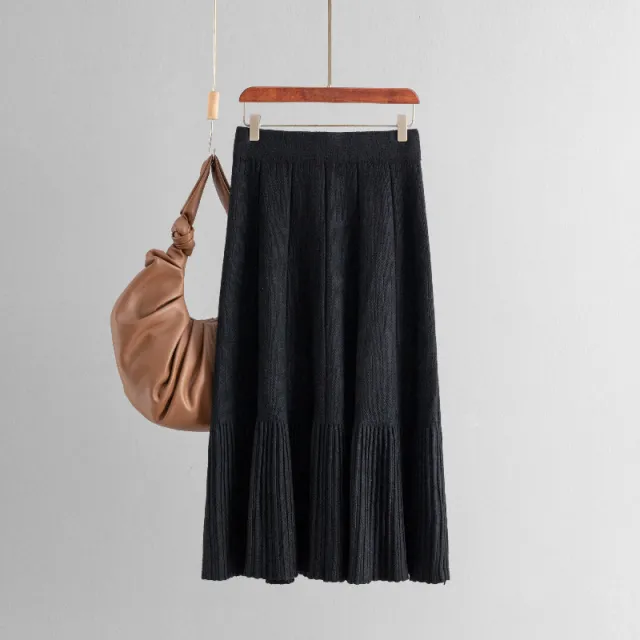 All match High Waist Slimming Pleated Skirt Mid length Women Black - Shop at LoveMi