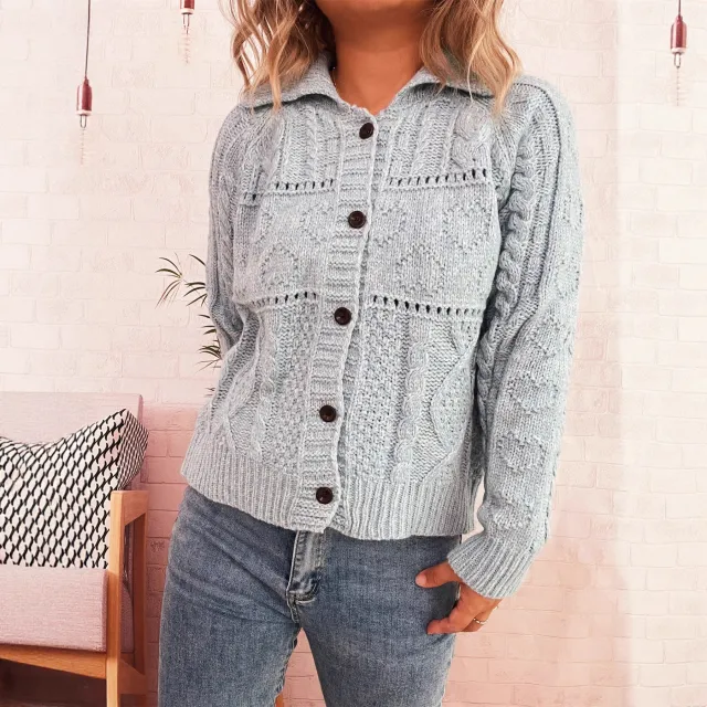 Commuter Hollow Lapel Retro Twist Sweater Blue - Shop at LoveMi