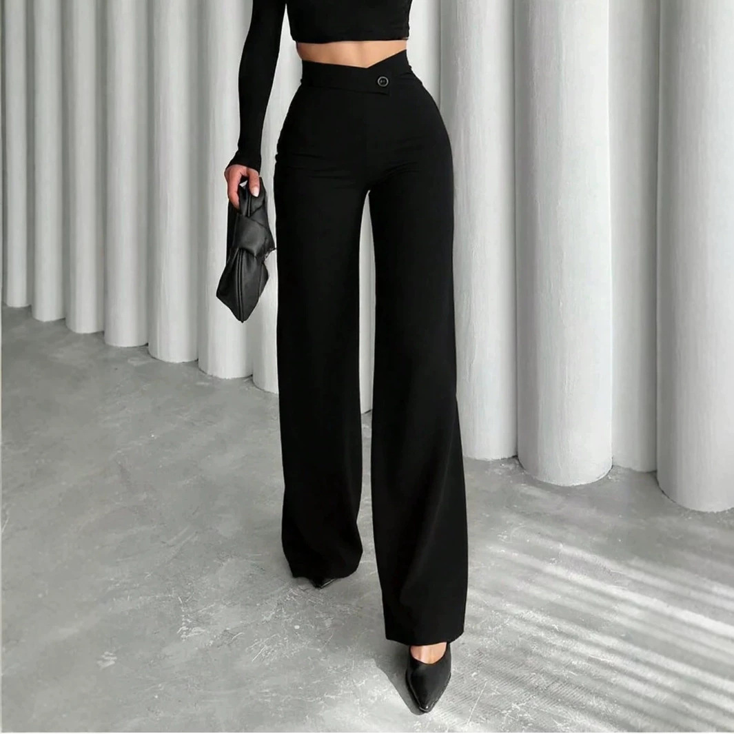 Womens High-waisted Design-focused Straight-leg Pants