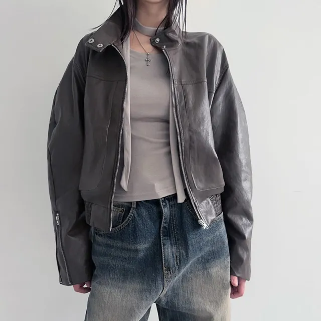 Loose Jacket Coat Women's Outer Leather Coat Dark Brown - Shop at LoveMi