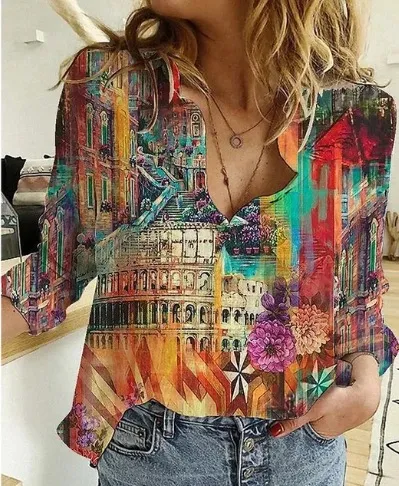 Women's Printed Casual Long Sleeve Shirt Style 24 - Shop at LoveMi