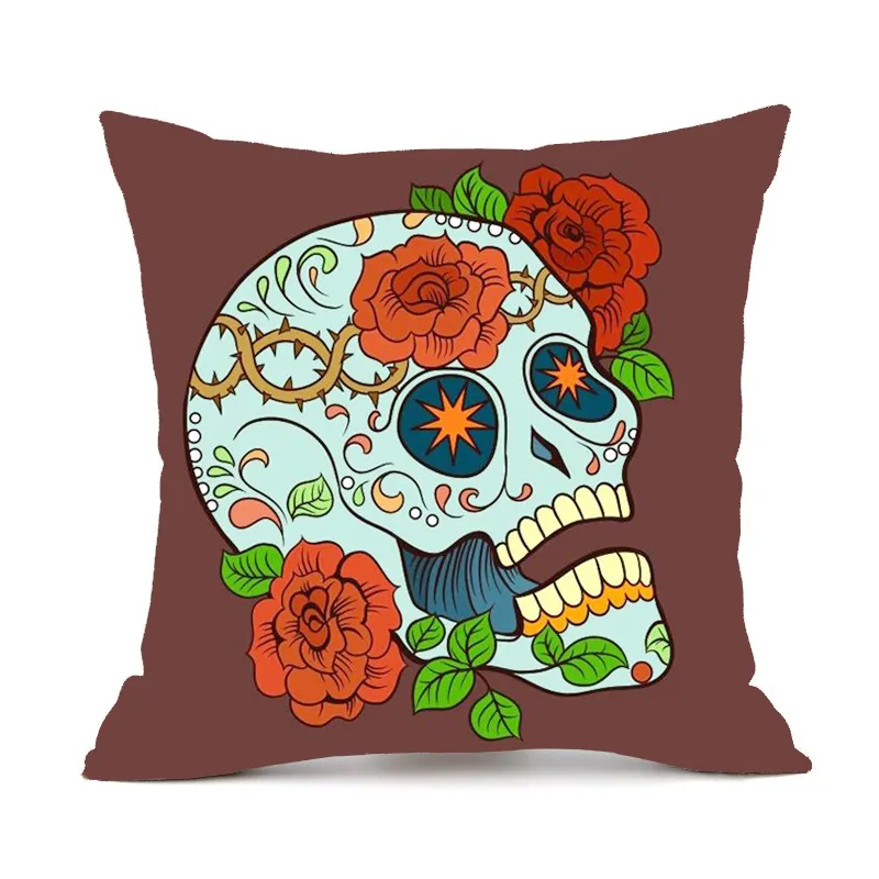 Halloween Personalized Retro Skull Linen Print Throw Pillow Cushion Cover - 6 Style