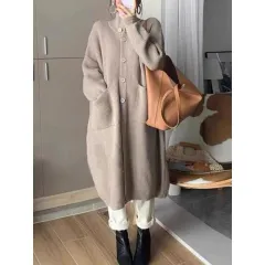 Turtleneck Sweater Women's Single-breasted Solid Color Long Sleeve Coat - Apricot - View 1