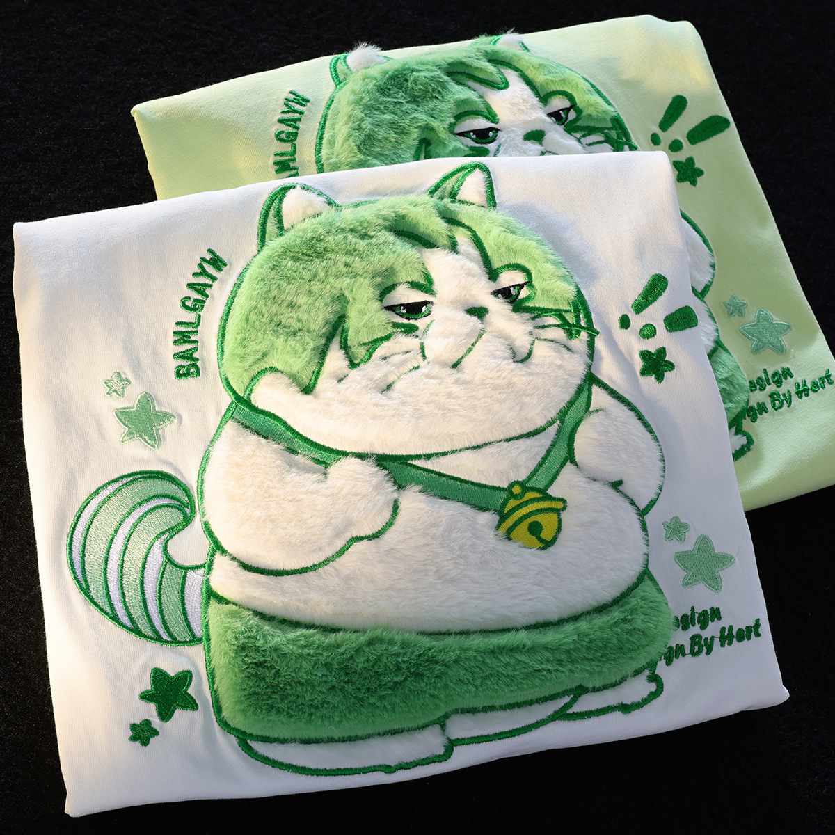 Cute Embroidered Small Fat Cat Short Sleeve T-shirt Design Sense Niche Loose Half Couple Style