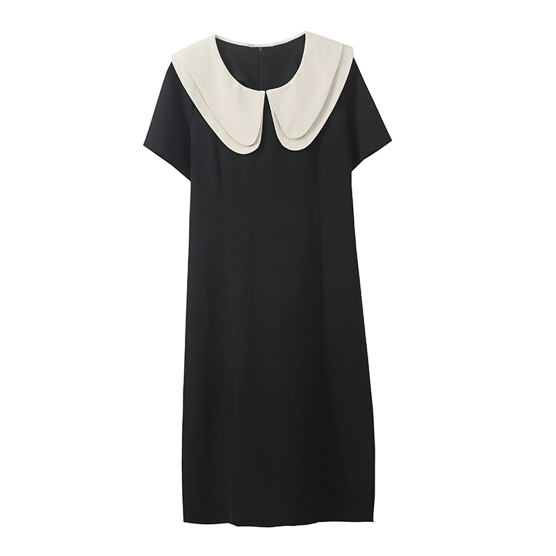Yinuo Plus Size Women's Clothing Double Doll Collar Dress Waist Slimming Short Skirt