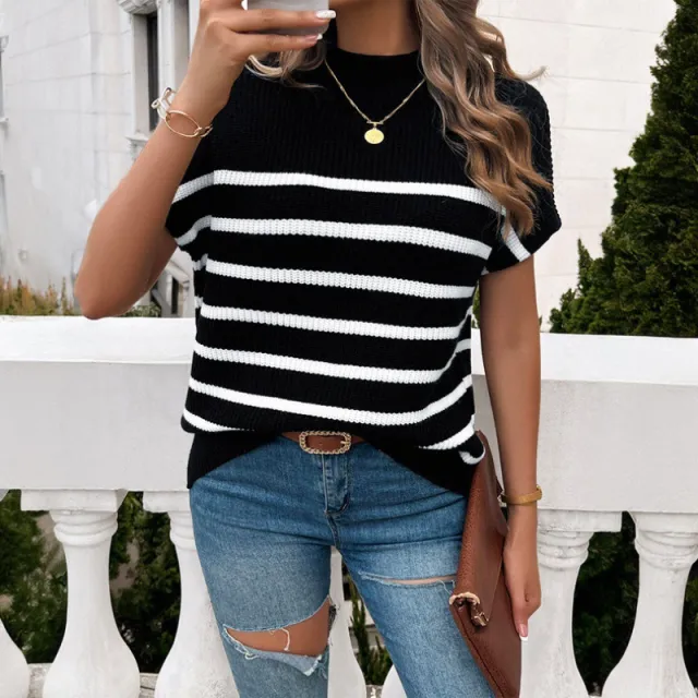 Spring And Summer Contrast Color Temperament Pullover Sweater Black - Shop at LoveMi