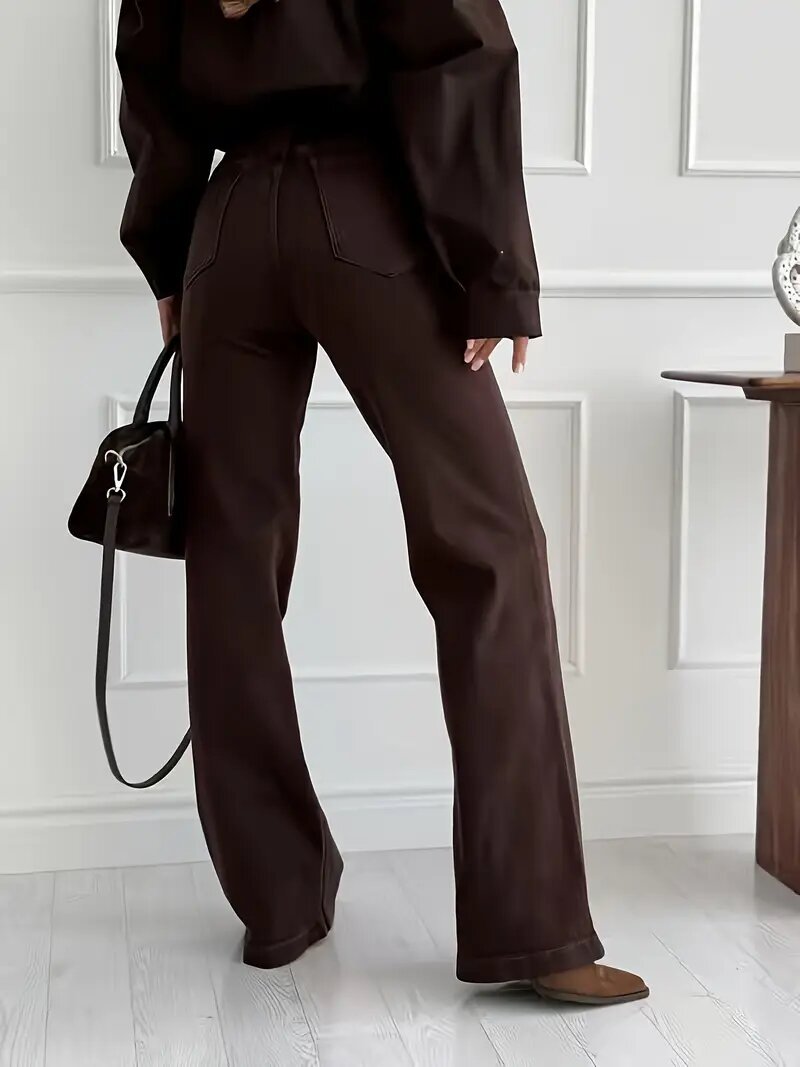 High-elastic Slightly Flared Solid-color Casual Jeans For Women