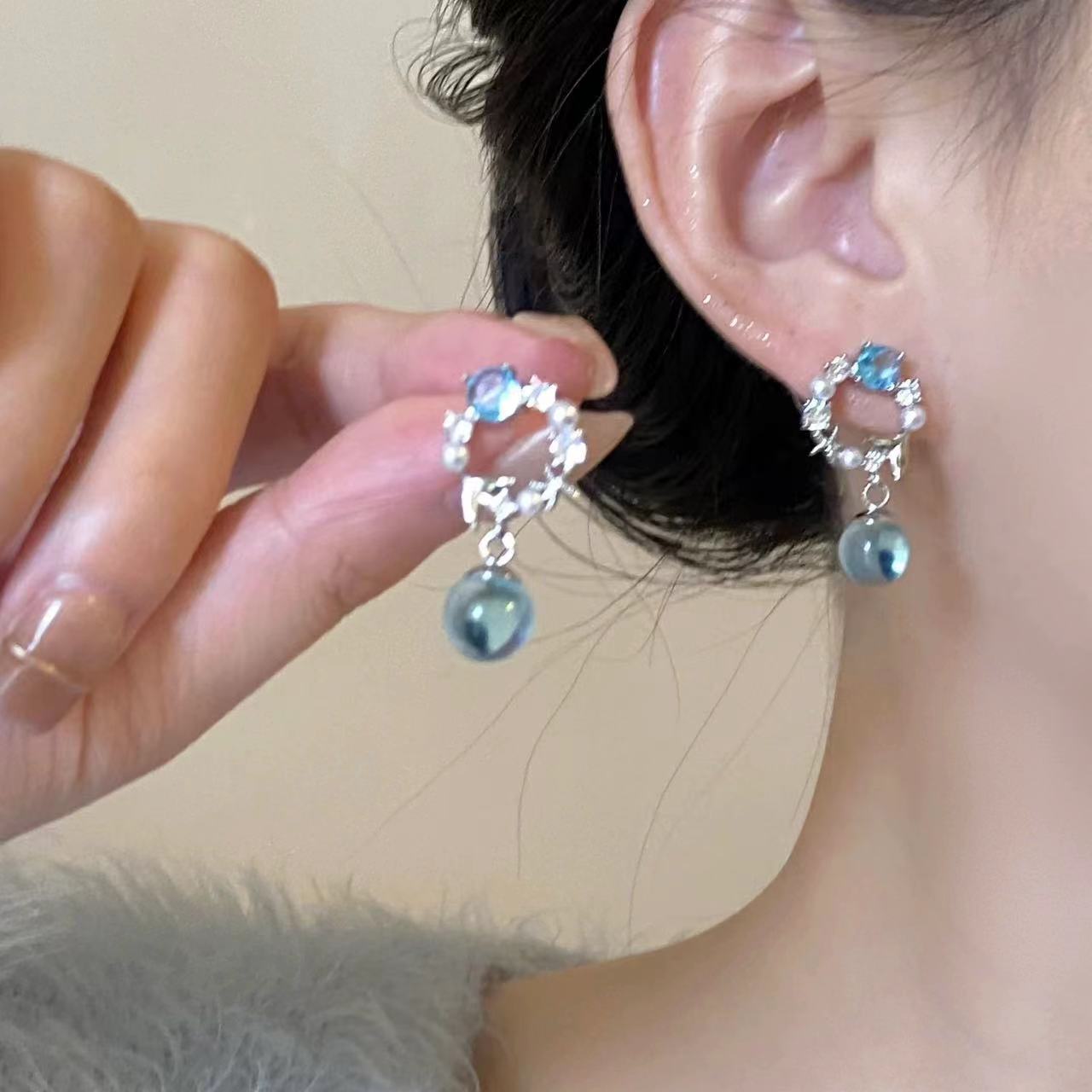 Blue Mermaid Bubble Niche Earrings Female