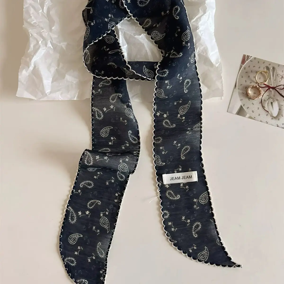 Korean-style Retro Floral Long Silk Scarf