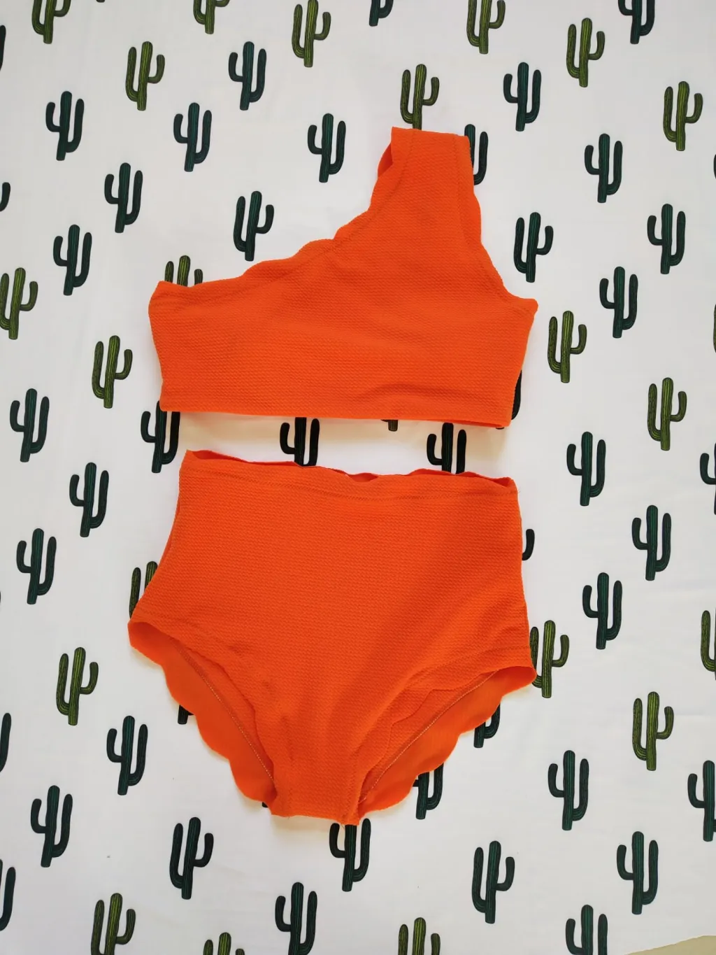 European And American-style Petal-patterned Sexy Off-shoulder High-waist Bikini - Orange Red