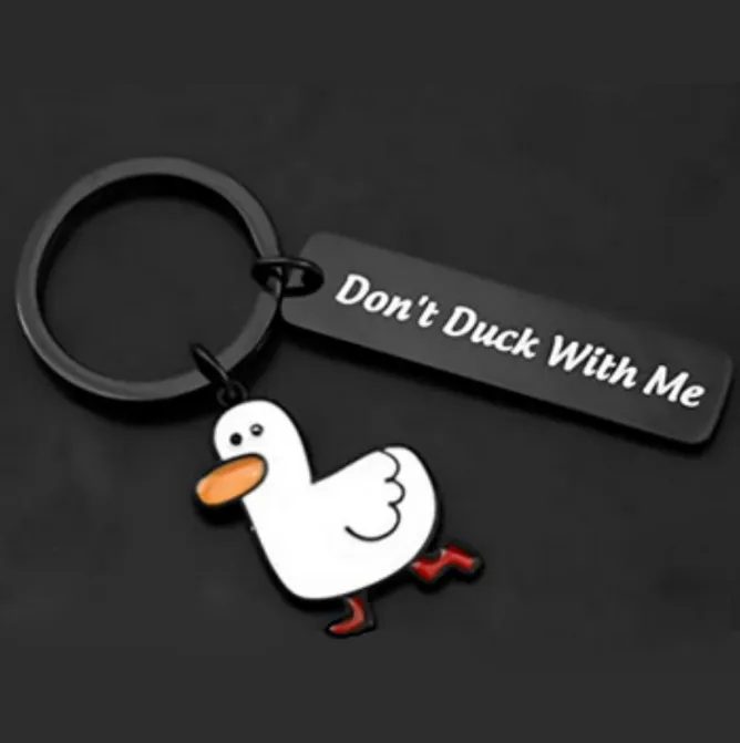 Funny Lover Gift Ducking Love You Cute Duck Pun Keychain Couples Jewelry Valentines Day Gift For Boyfriend Girlfriend - Little Duck Black