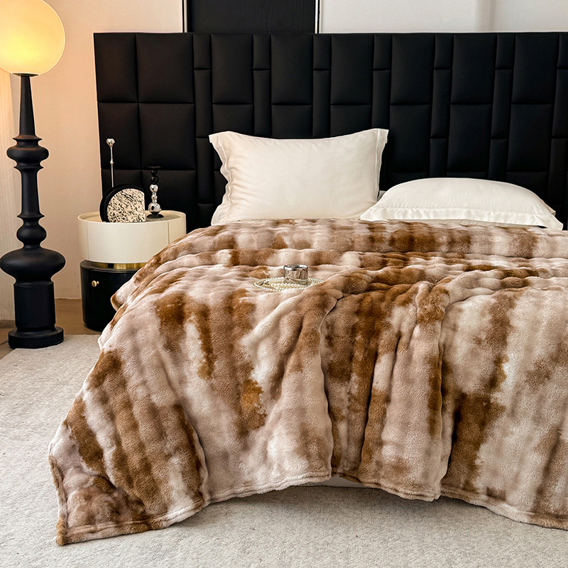 Rabbit-fur-like Plush Bubble Flannel Blanket With Printed Designperfect For Naps And As A Throw
