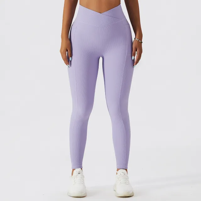 Thread Pocket High Waist Fitness Skinny Peach Hip Lifting Running Workout Pants Fumigating Purple - Shop at LoveMi