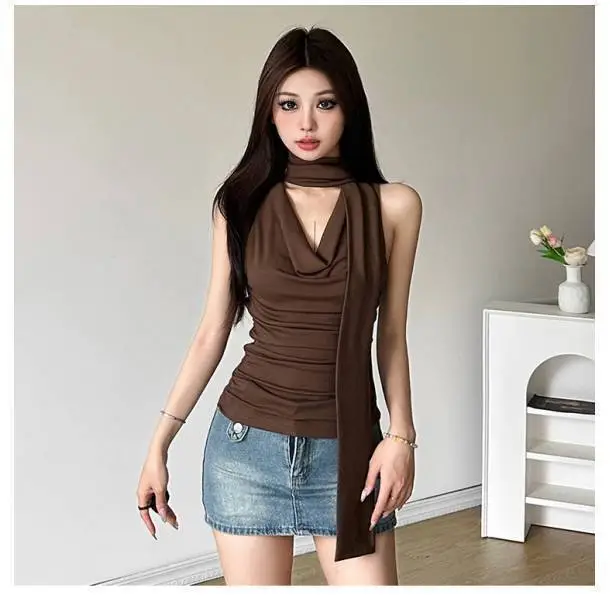 Slim Fit Slimming Swing Collar Design Blouse - Brown