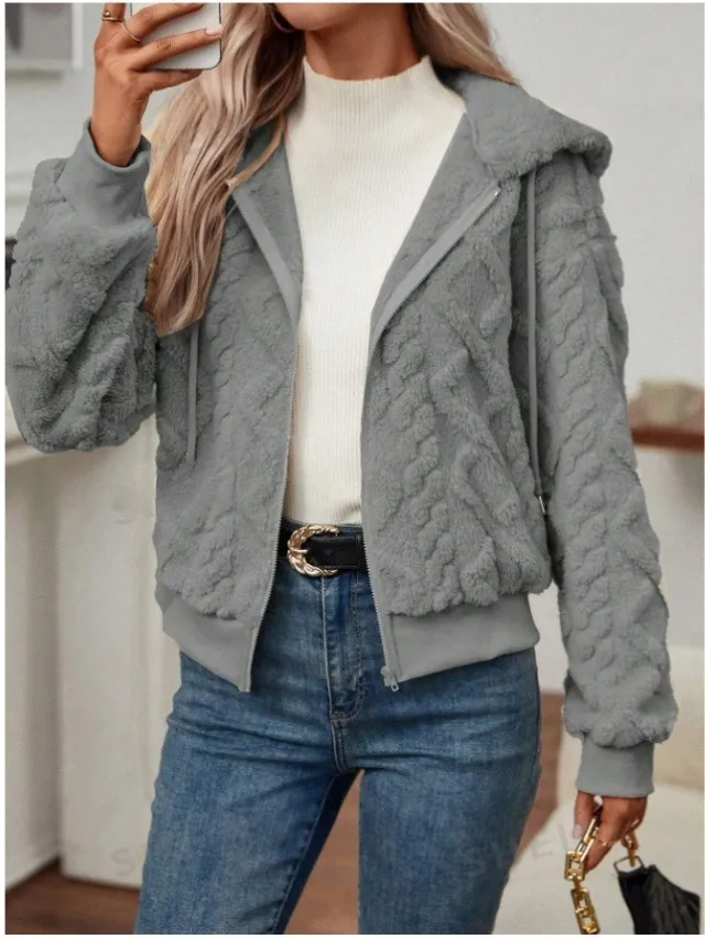 Hooded Knitted Coat Dinified Sweater Cardigan Gray - Shop at LoveMi
