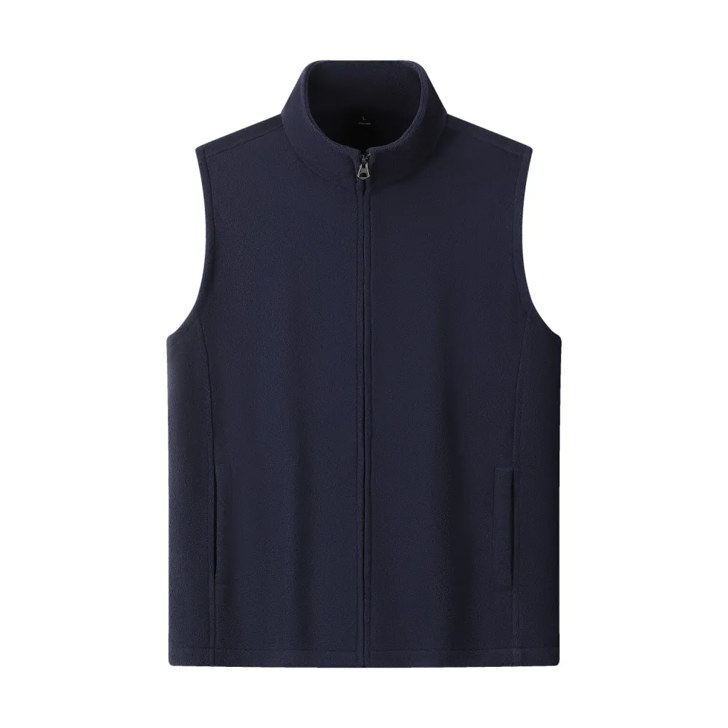 Zipper Stand Collar Double-sided Fleece Cardigan Fleece Vest - Navy Blue