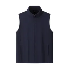 Zipper Stand Collar Double-sided Fleece Cardigan Fleece Vest - Navy Blue - View 1