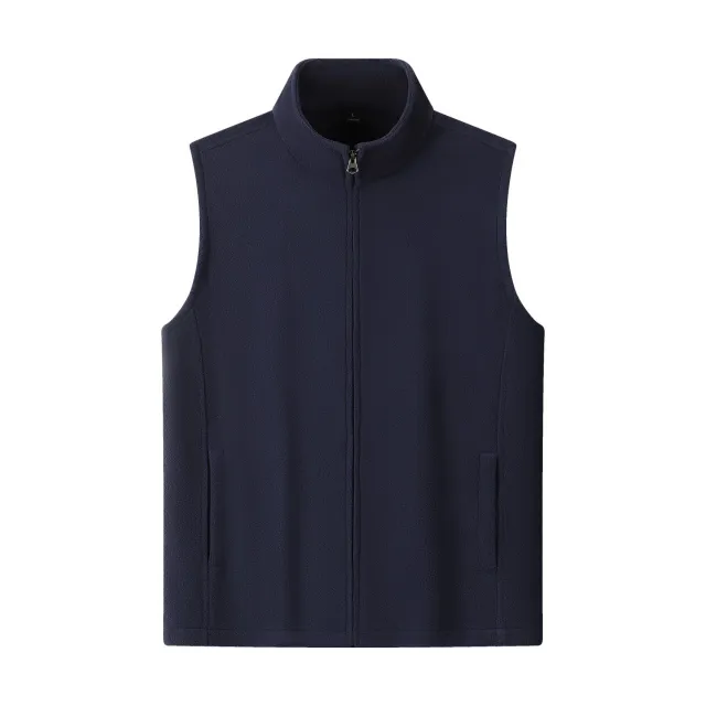 Zipper Stand Collar Double sided Fleece Cardigan Fleece Vest Navy Blue - Shop at LoveMi
