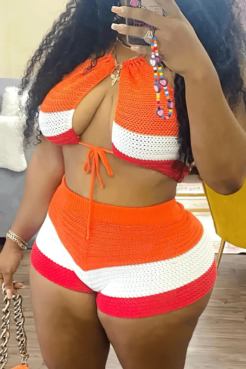 Women's Printed Halter Shorts Suit - Colour-Xl