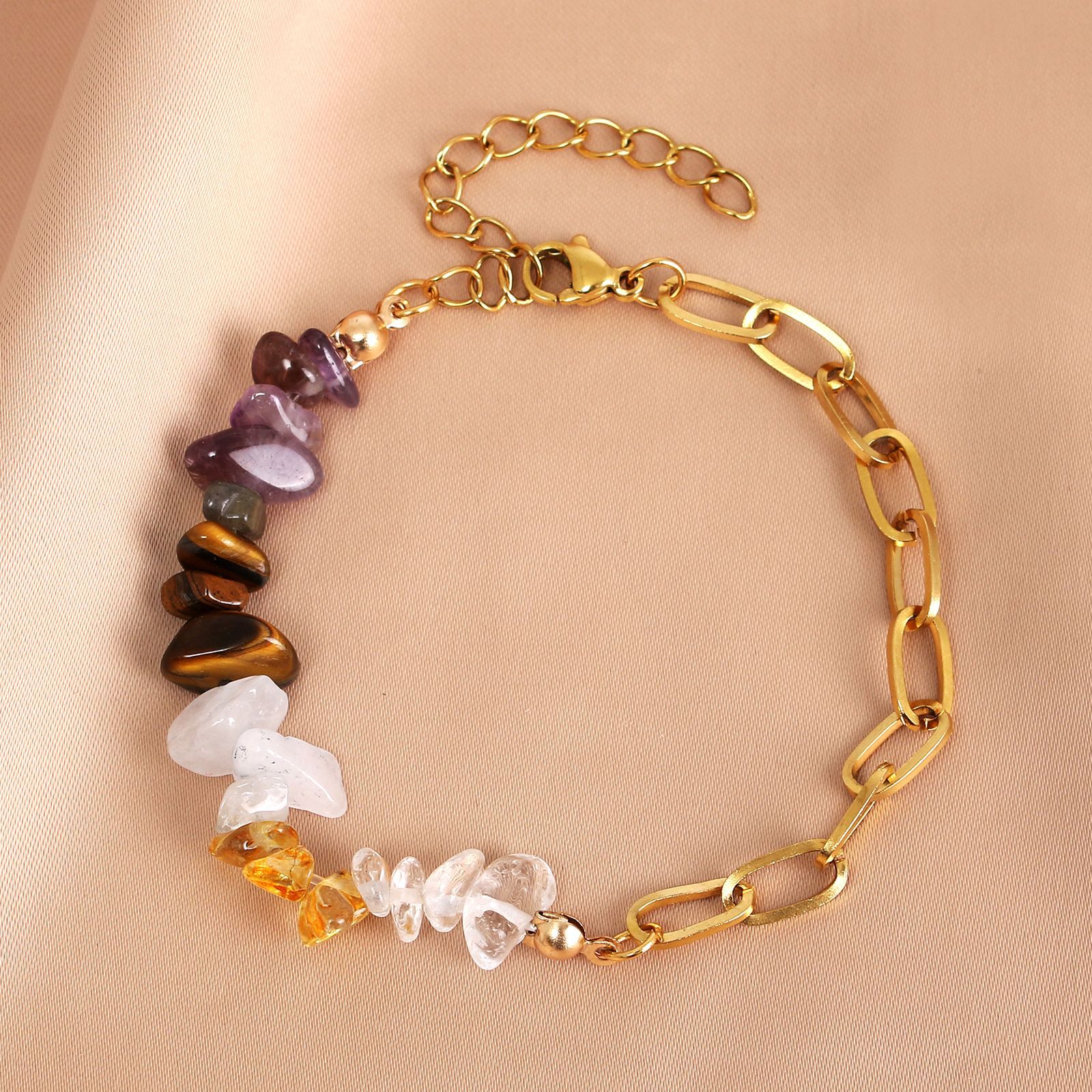 Natural Crystal Gravel Stainless Steel Double Bracelet