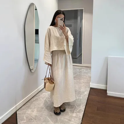Casual Fashion Simple M White Loose Shirt And Long Skirt Suit Milky White - Shop at LoveMi