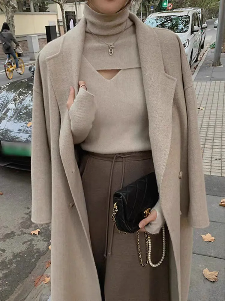 Women's Spring Autumn Underwear Turtleneck Slim Top - Oatmeal Color